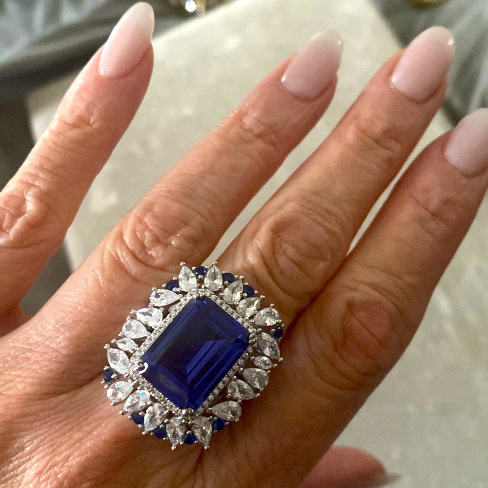 ITALO Italo Emerald Cut Engagement Ring Blue Sapphire Engagement Ring size 7